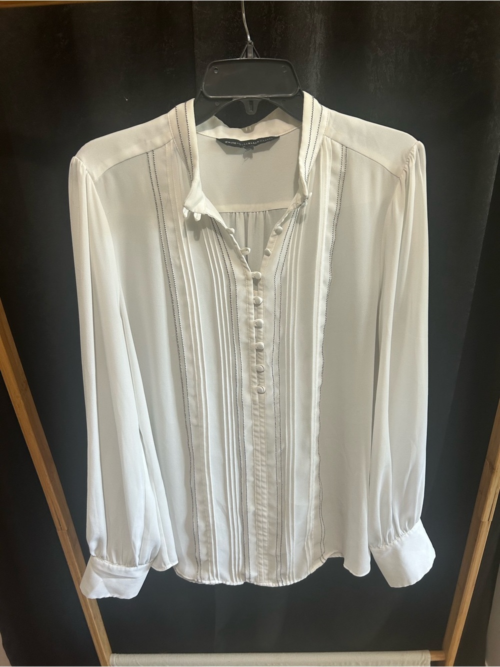 White House Black Market Cream Pintuck Button-Front Blouse